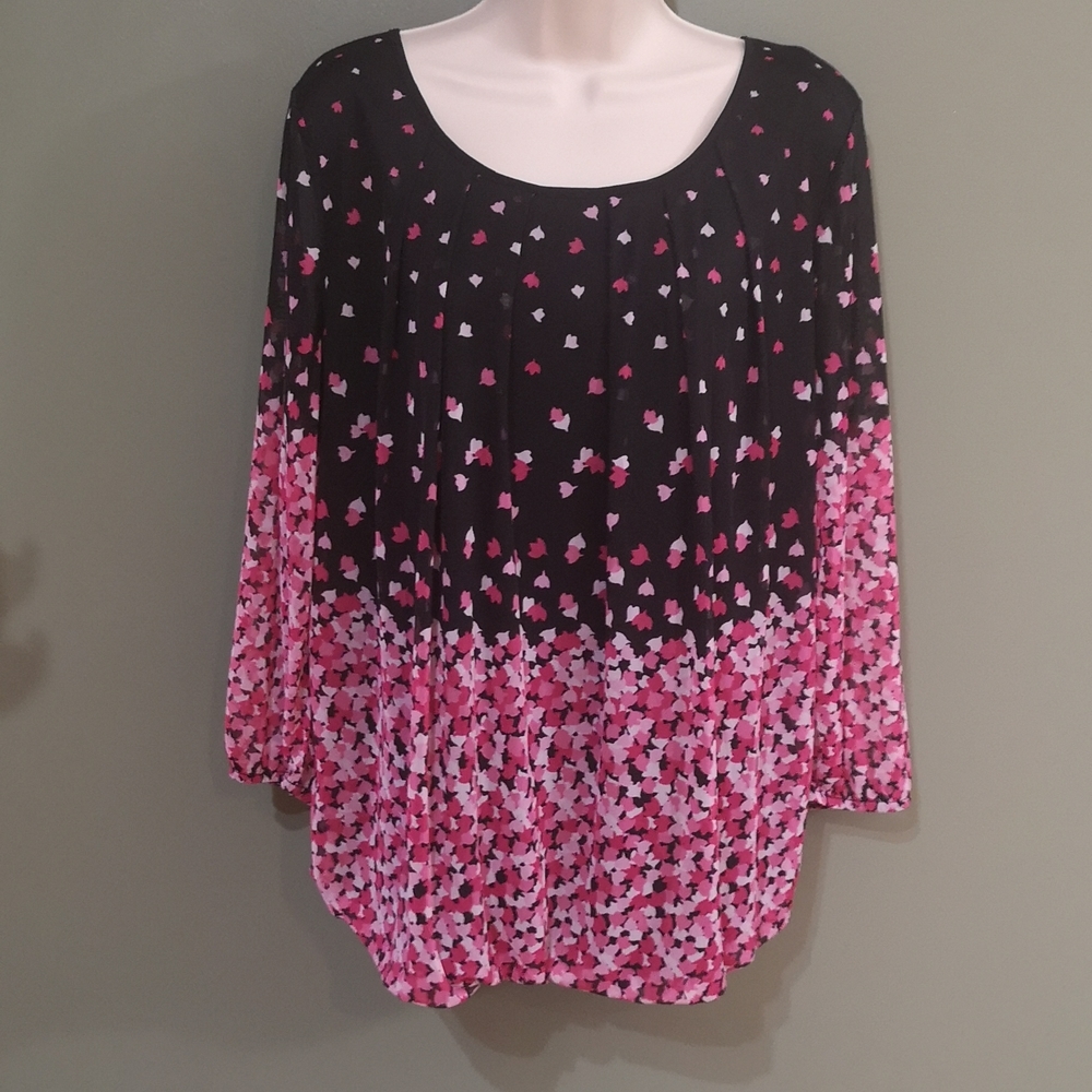Ricki's Lined Sheer 3/4 Sleeve Bubble Hem Gradient Pattern Fashion top Sz XL
